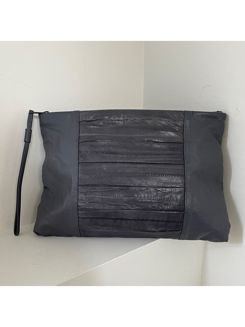 VINTAGE Valdez Designs Large Grey Eel Skin Clutch Bag Zip Top Boho Event 80's